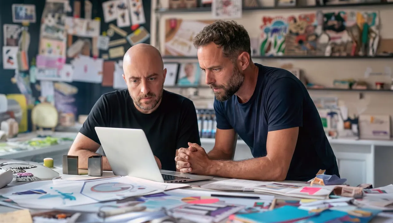 Carl Mesner Lyons and Dave Forsyth working together in the Crop studio